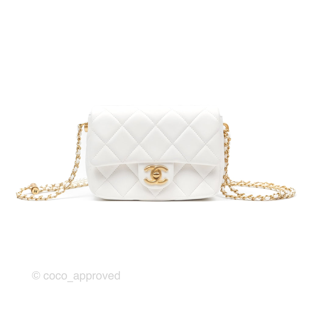 Chanel Quilted My Perfect Mini With Pearl White Lambskin Aged Gold Hardware 21K