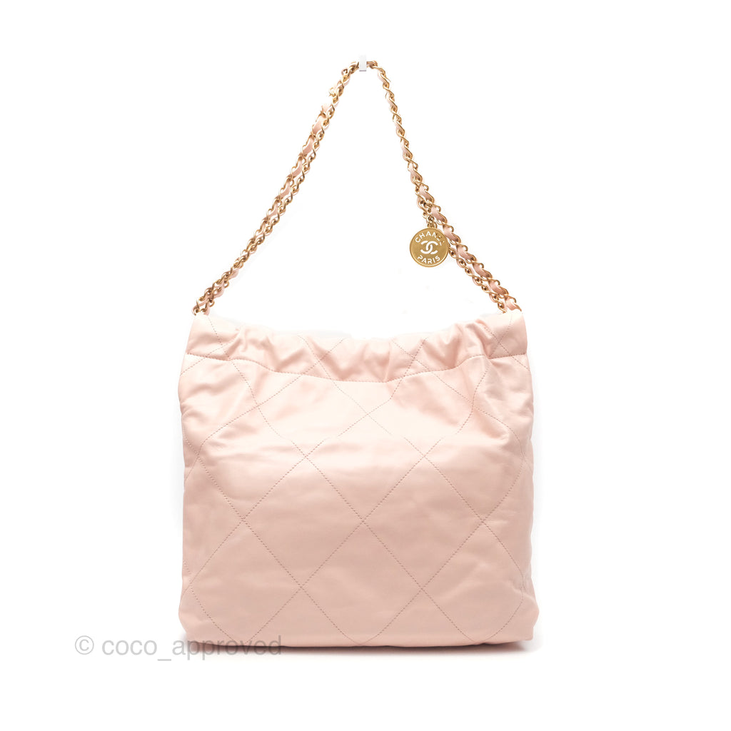 Chanel 22 Small Quilted Pink Shiny Crumpled Calfskin Aged Gold Hardware