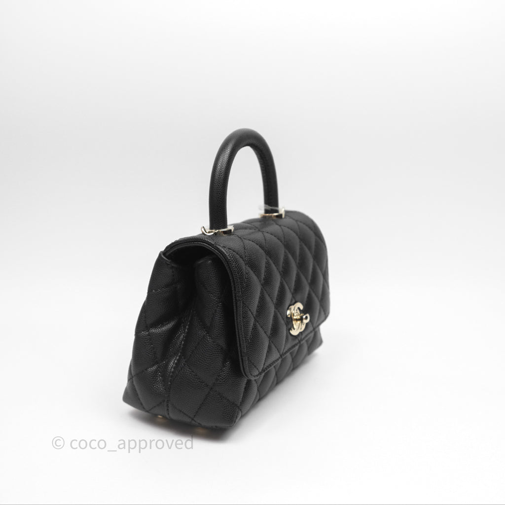 Chanel Mini Coco Handle Quilted Black Caviar Gold Hardware