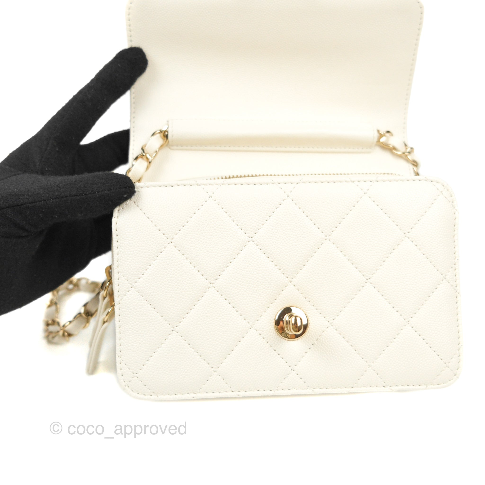 Chanel Quilted Small Like The Wallet Flap Ivory White Caviar Light Gol – Coco  Approved Studio