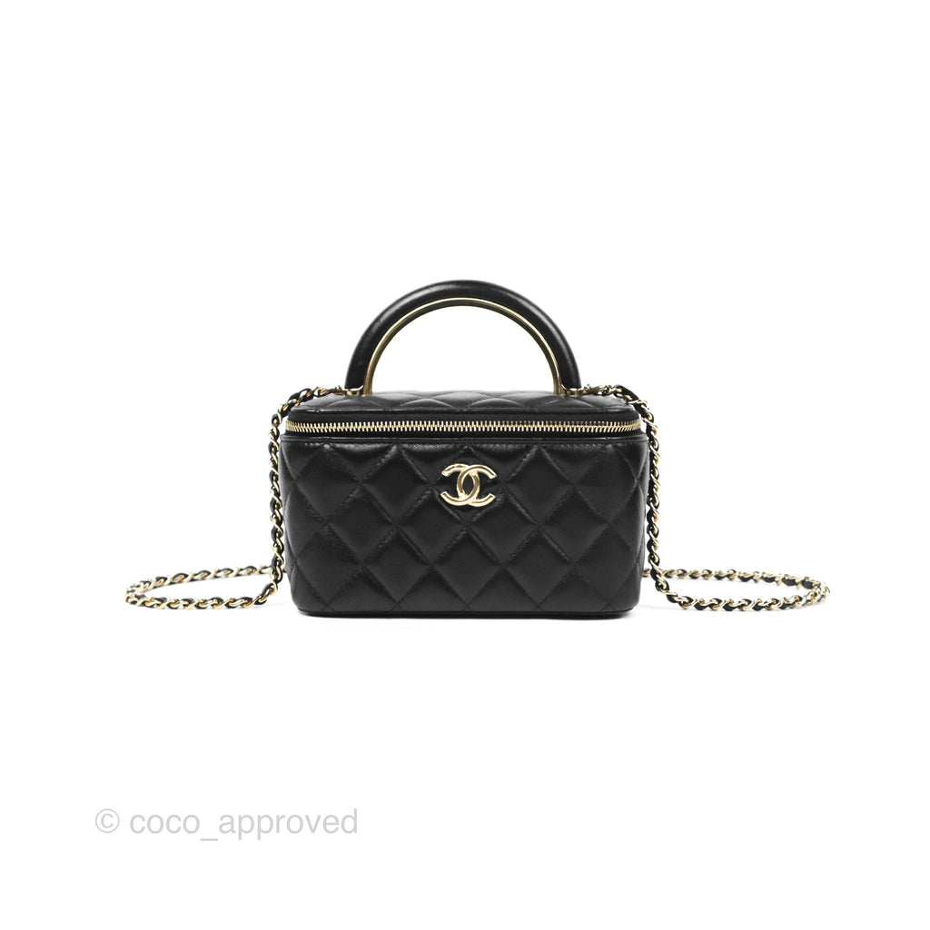 Chanel Vanity Rectangular Top Handle Black Lambskin Gold Hardware