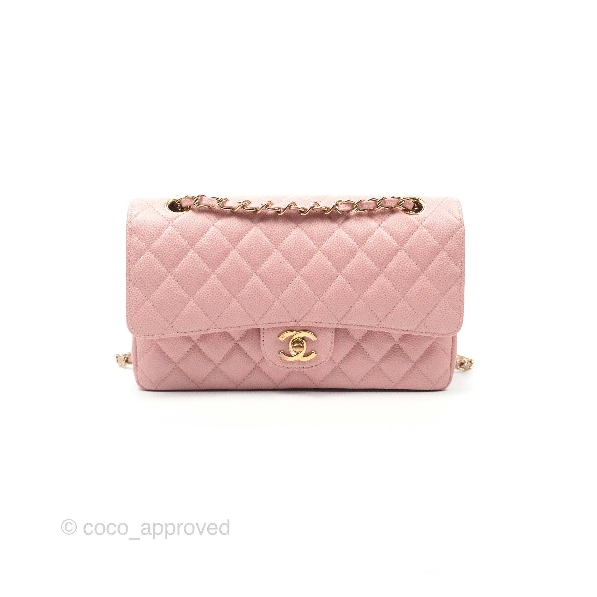 Chanel Vintage Classic M/L Medium Flap Quilted Sakura Pink Caviar