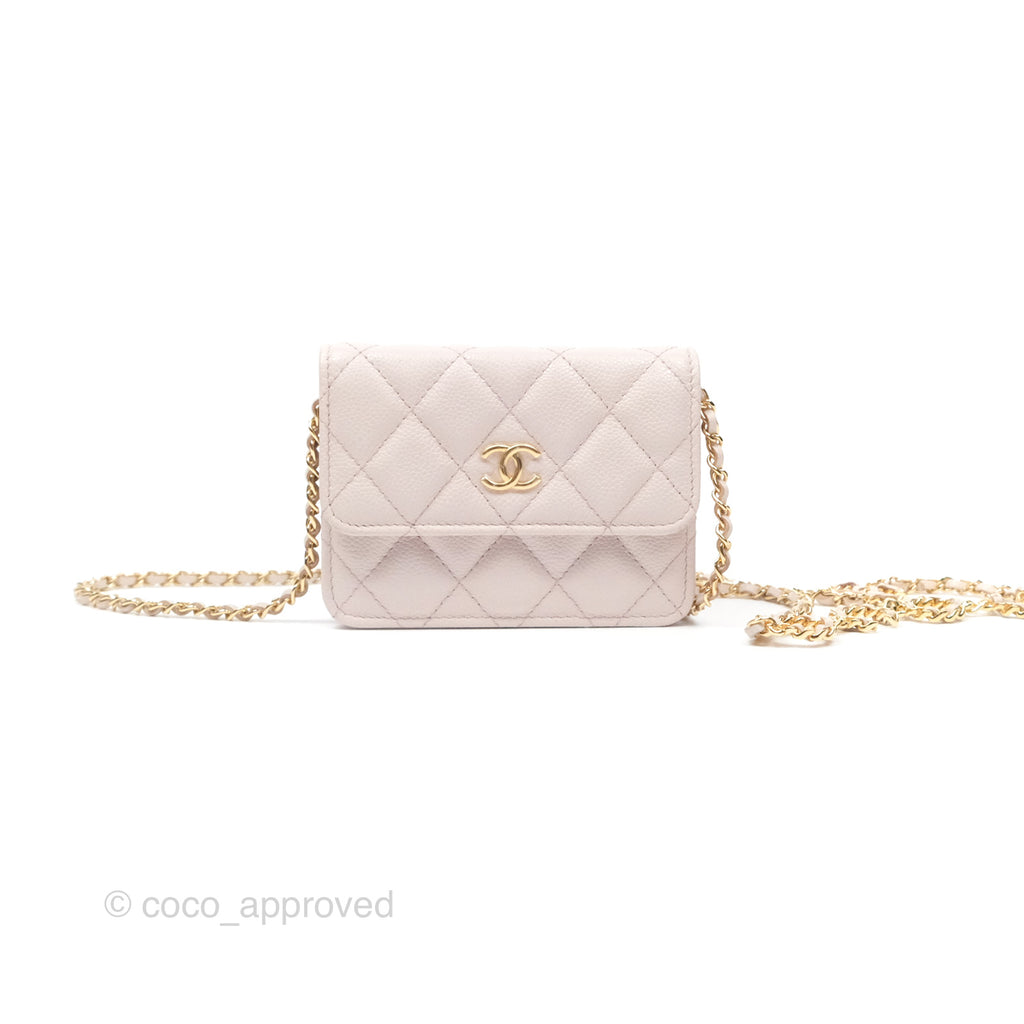 Chanel Miss Coco Clutch With Chain Quilted Lilac Pink Caviar Gold Hardware