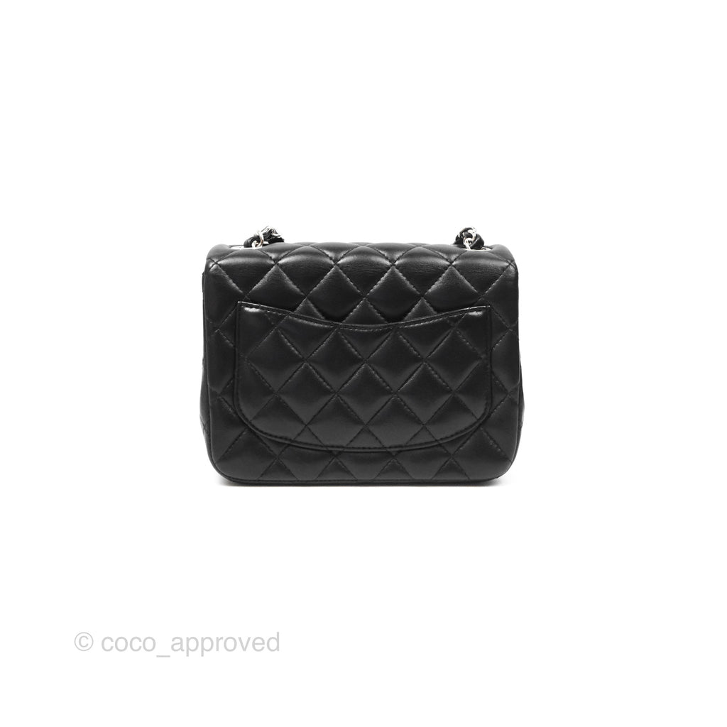 Chanel Mini Square Flap Quilted Black Lambskin Silver Hardware