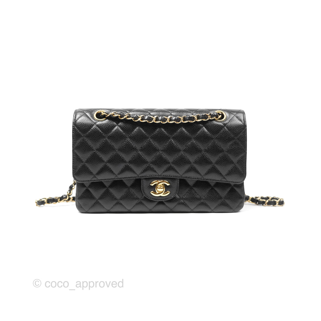 Chanel Classic M/L Medium Flap Quilted Black Caviar Gold Hardware