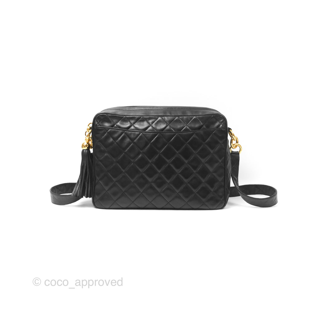 Chanel Vintage Quilted Shoulder Bag Black Lambskin Gold Hardware