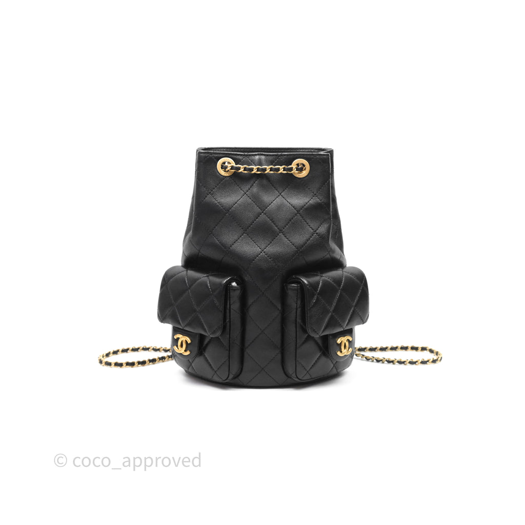 Chanel Double Pocket Black Lambskin Gold Hardware