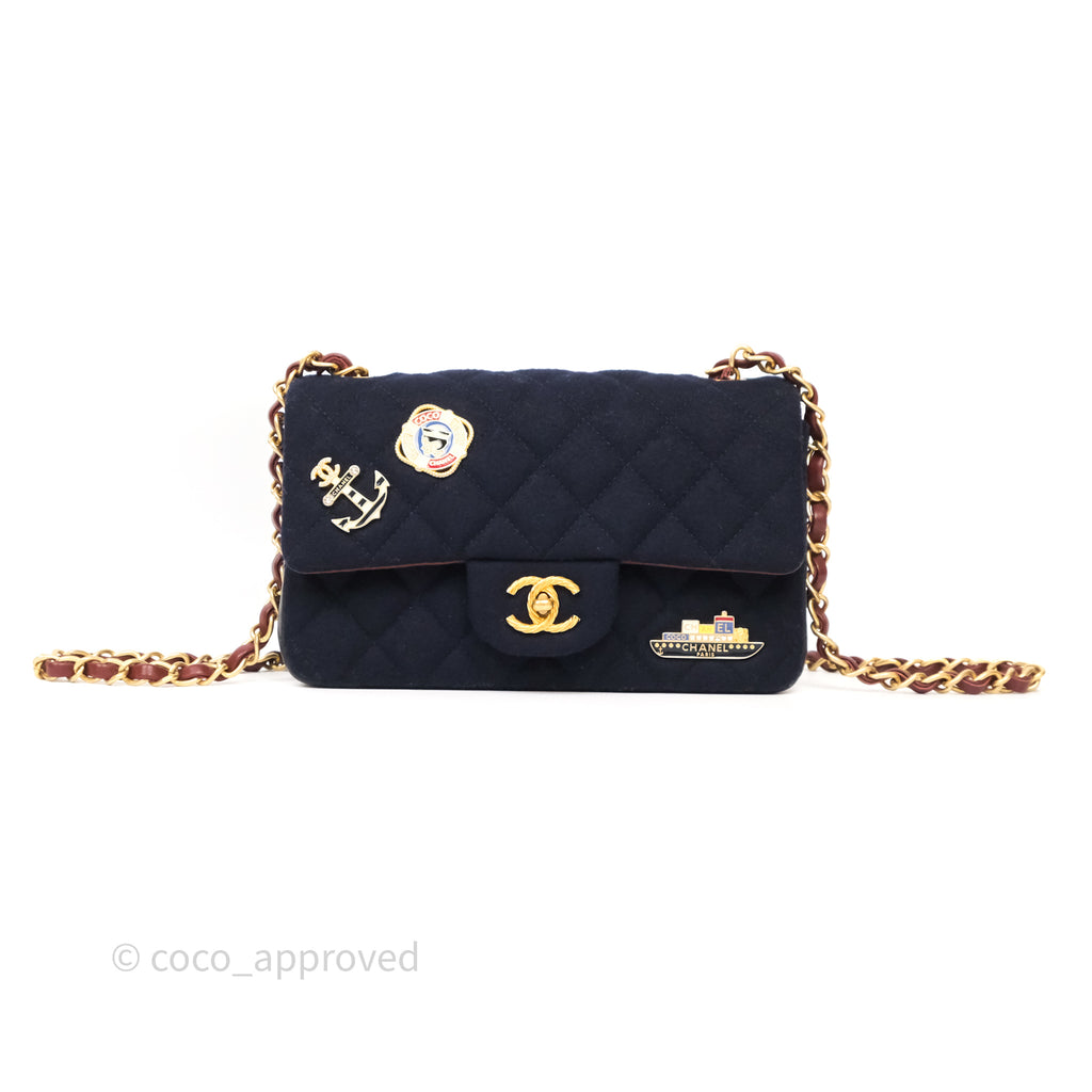 Chanel Paris-Hamburg Charms Mini Rectangular Flap Navy Wool 18C