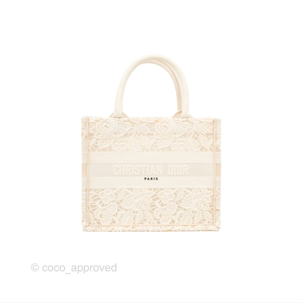 Dior Small Book Tote Natural Macramé-Effect Embroidery