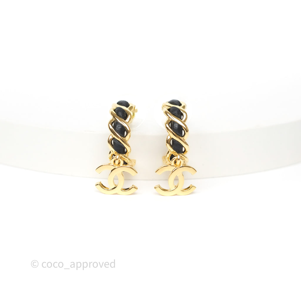 Chanel Braided Drop CC Hoop Earrings 24K