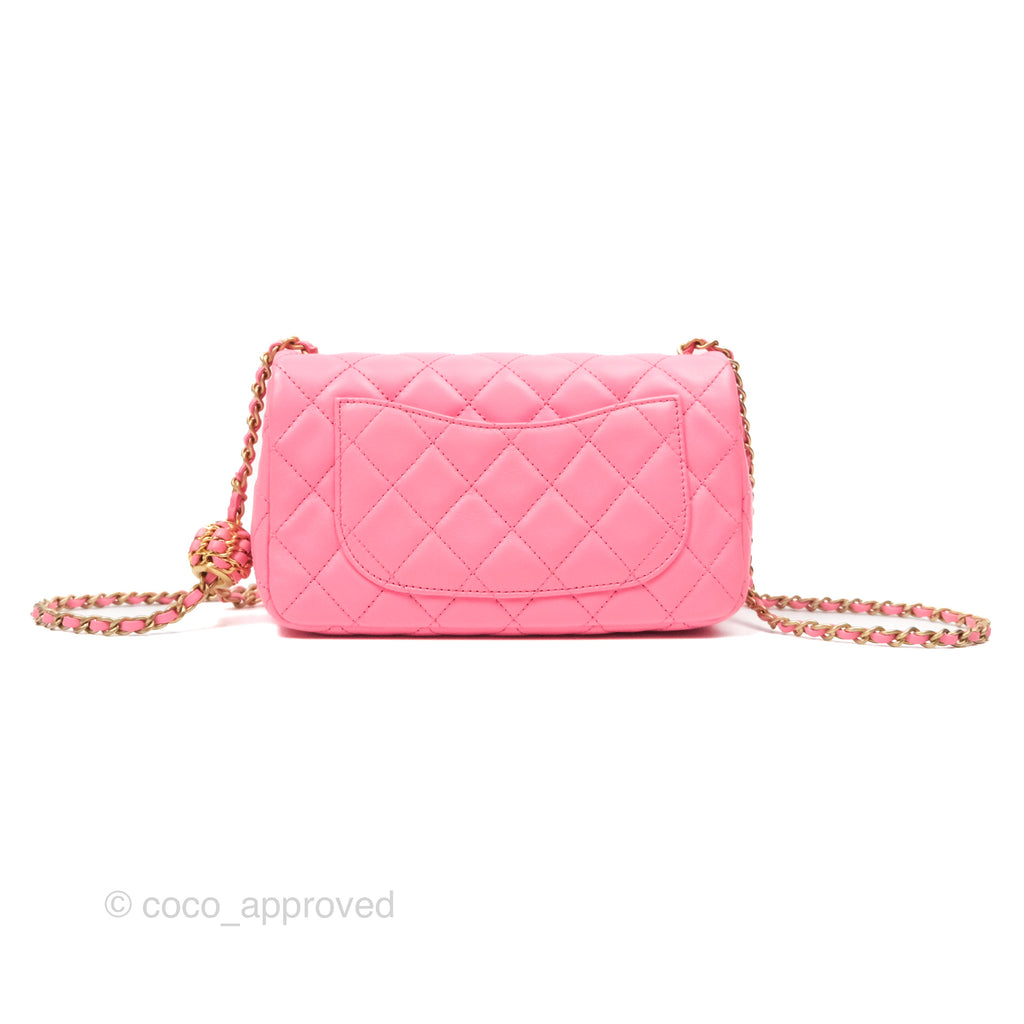 Chanel Mini Rectangular Pearl Crush Quilted Pink Lambskin Aged Gold Hardware