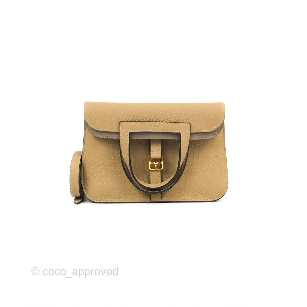 Hermès Halzan 25 Trench/Etoupe Clemence Gold Hardware