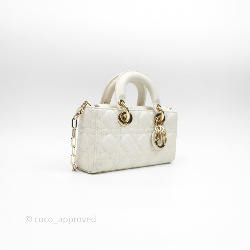 Dior Small Lady D-Joy Bag Ivory White Lambskin Cannage Gold Hardware