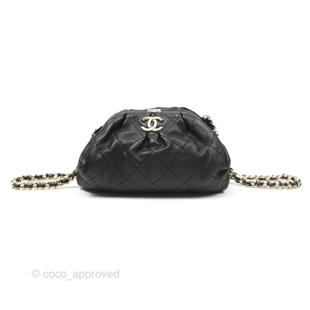 Chanel Quilted Clutch with Chain Black Lambskin Gold Hardware 