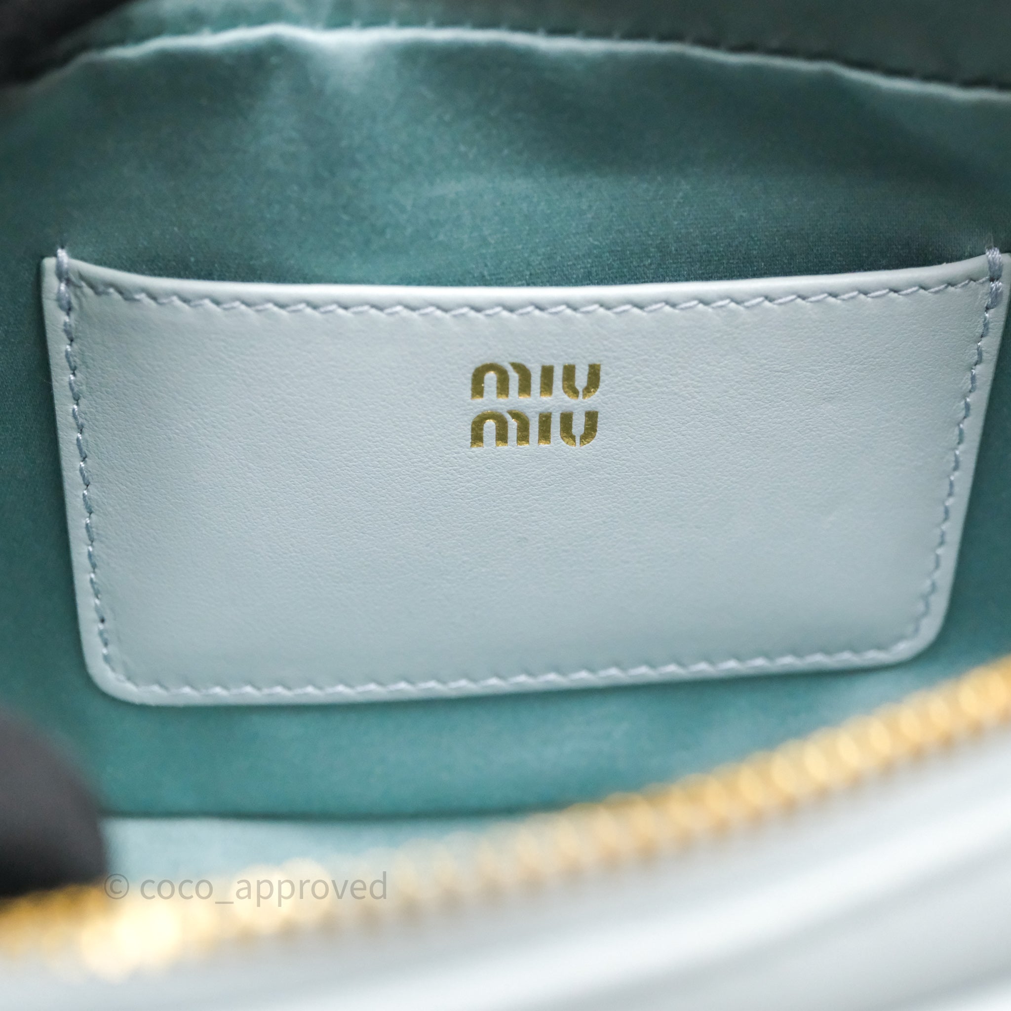 Miu Miu Arcadie Mini Bag Lago Blue Gold Hardware – Coco Approved