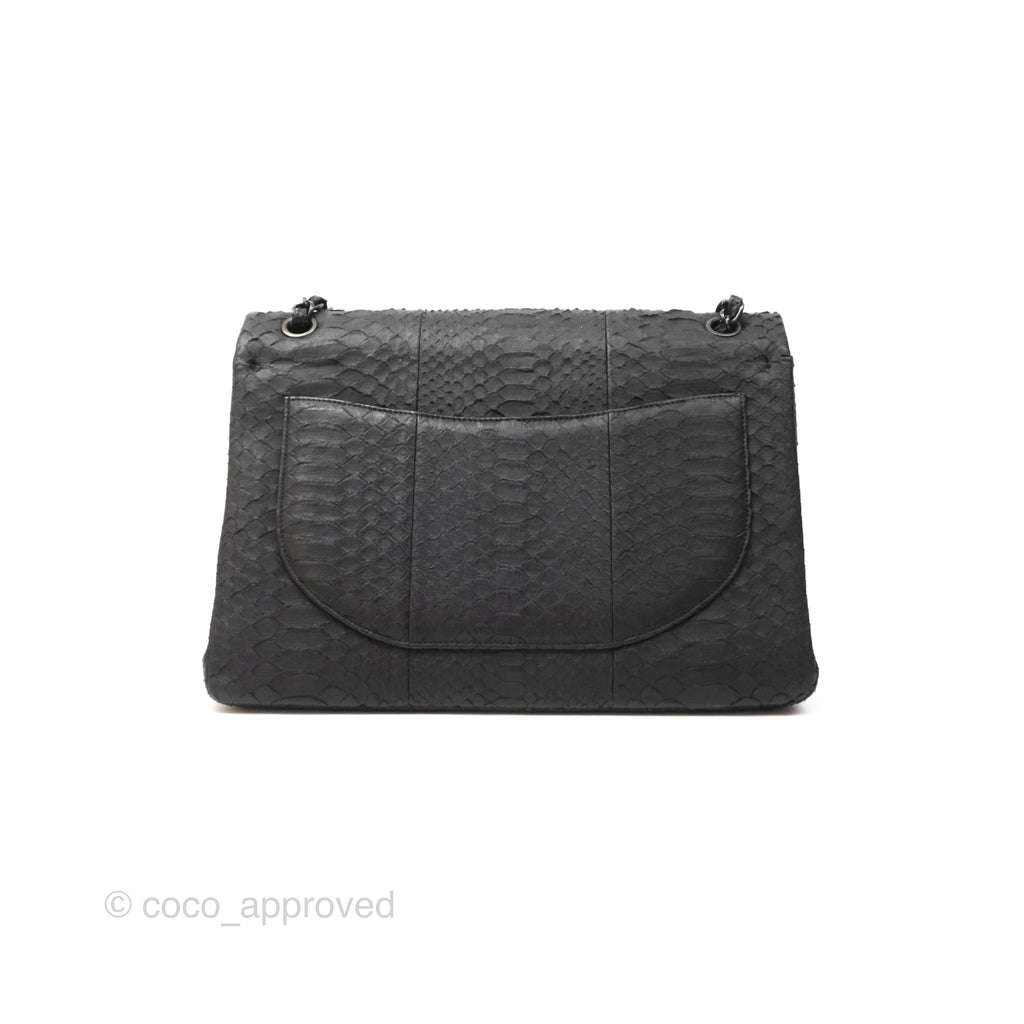 Chanel Maxi Double Flap Black Python Matte Black Hardware