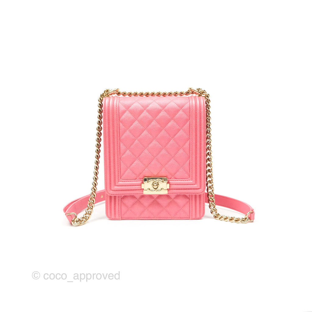 Chanel Quilted North South Boy Flap Iridescent Pink Caviar Gold Hardware