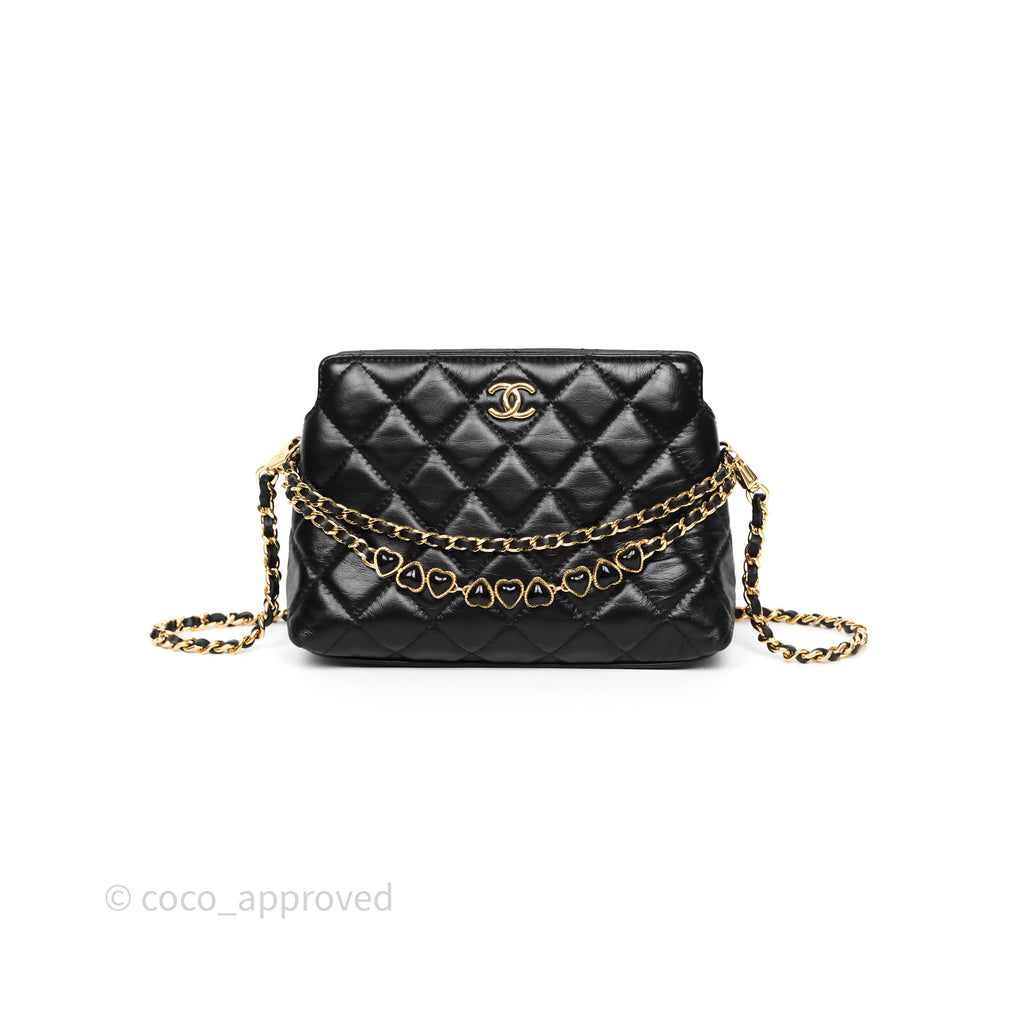 Chanel Clutch With Heart Chain Black Lambskin Gold Hardware