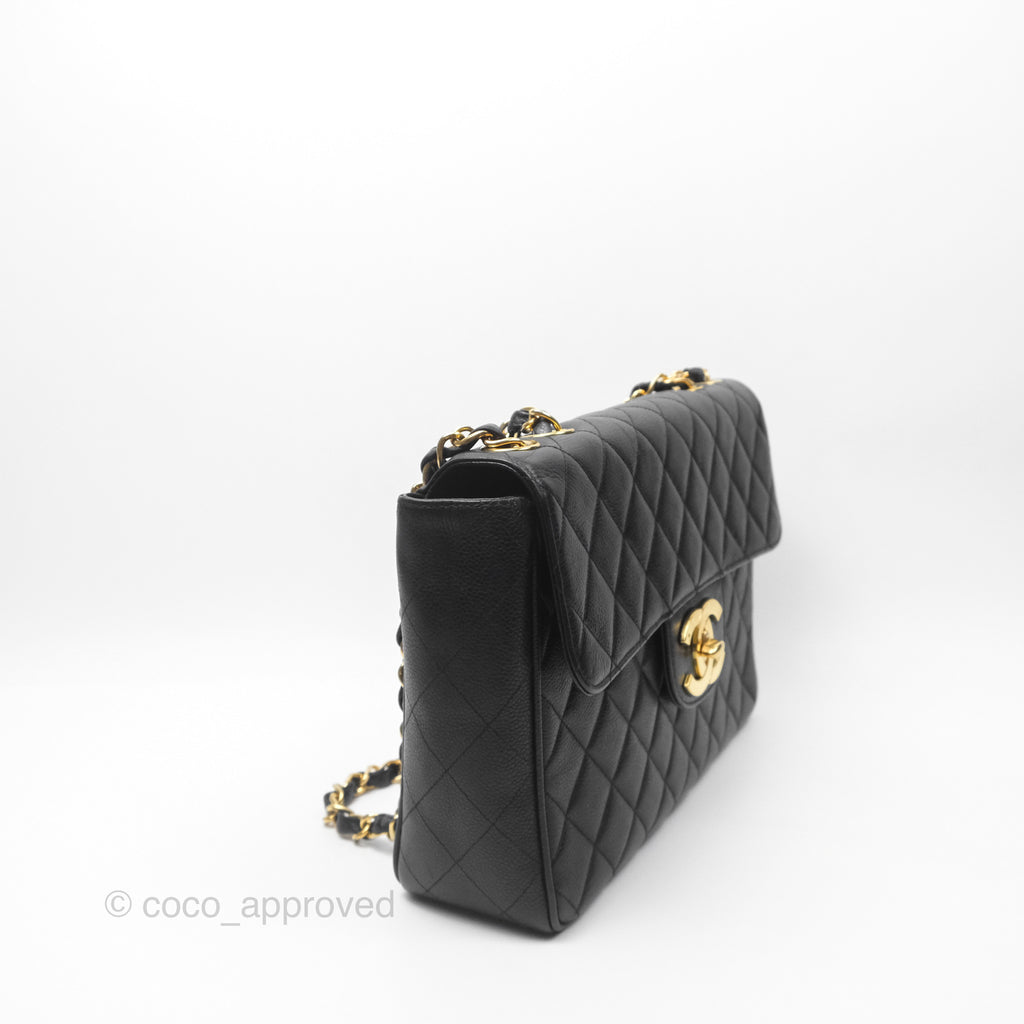 Chanel Vintage Jumbo Single Flap Black Caviar 24K Gold Hardware