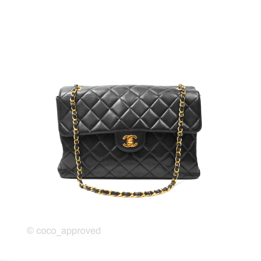 Chanel Vintage Double Sided Jumbo Flap Black Lambskin 24K Gold Hardware