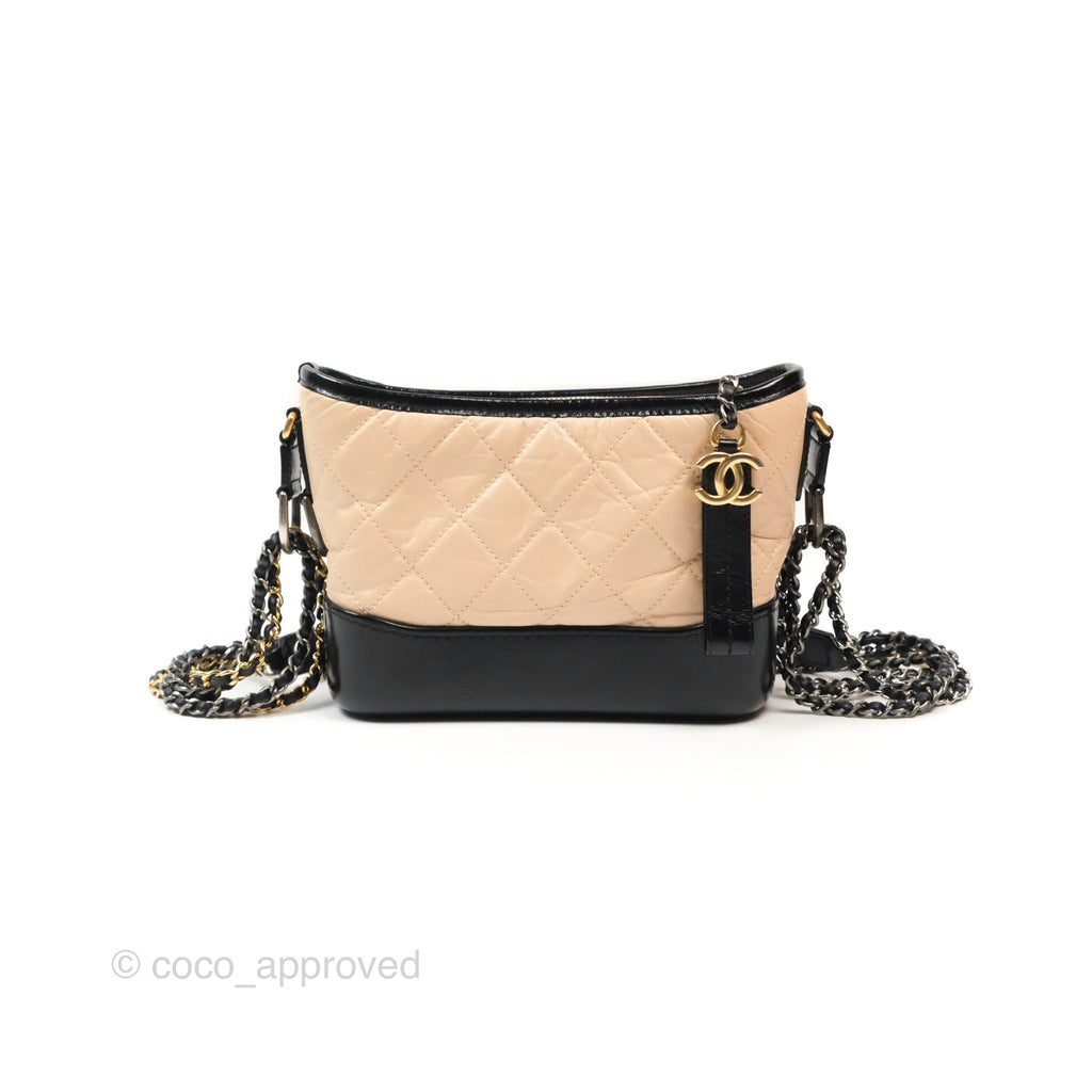 Chanel Small Gabrielle Hobo Quilted Beige Black Aged Calfskin