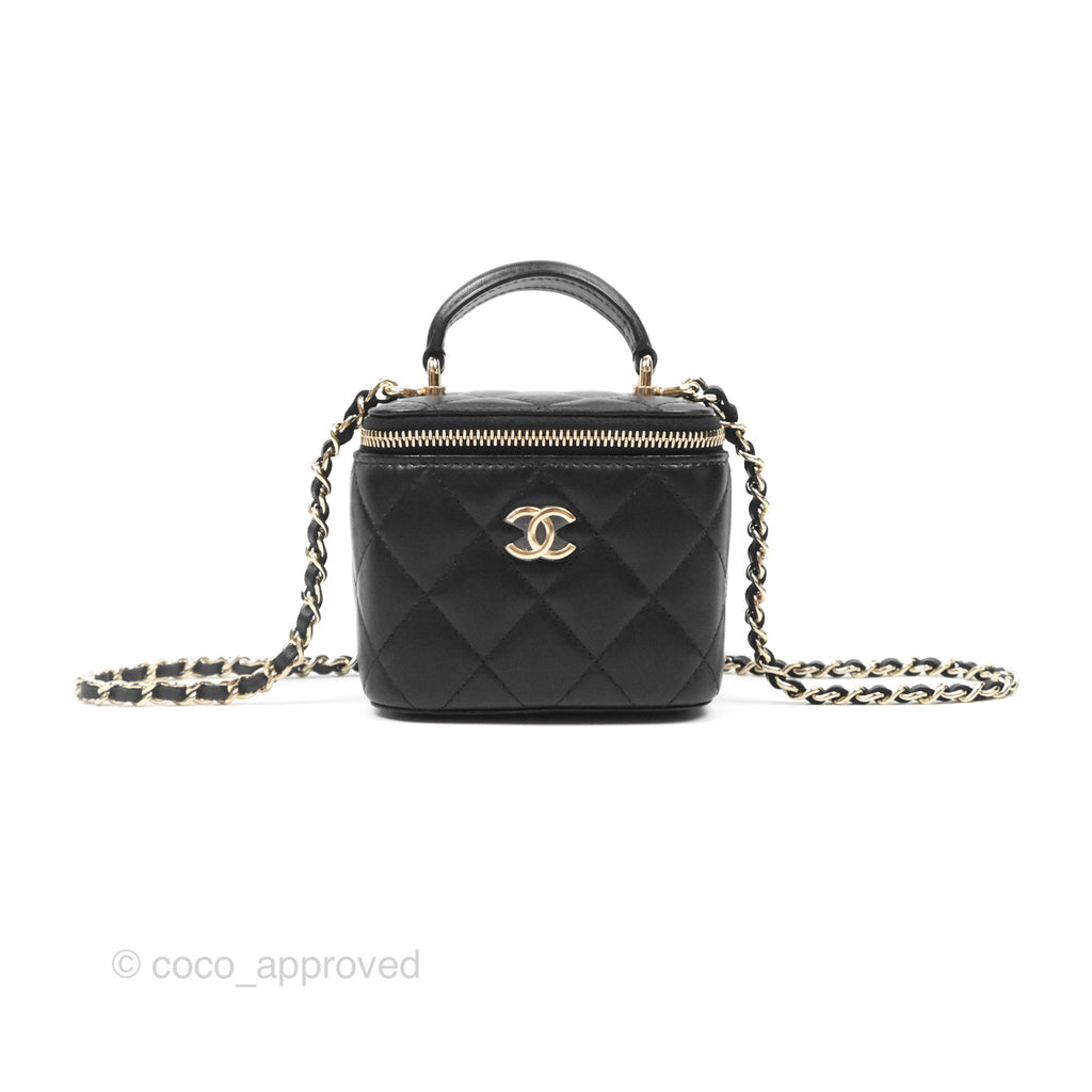 Chanel Mini Top Handle Vanity With Chain Black Lambskin Gold Hardware