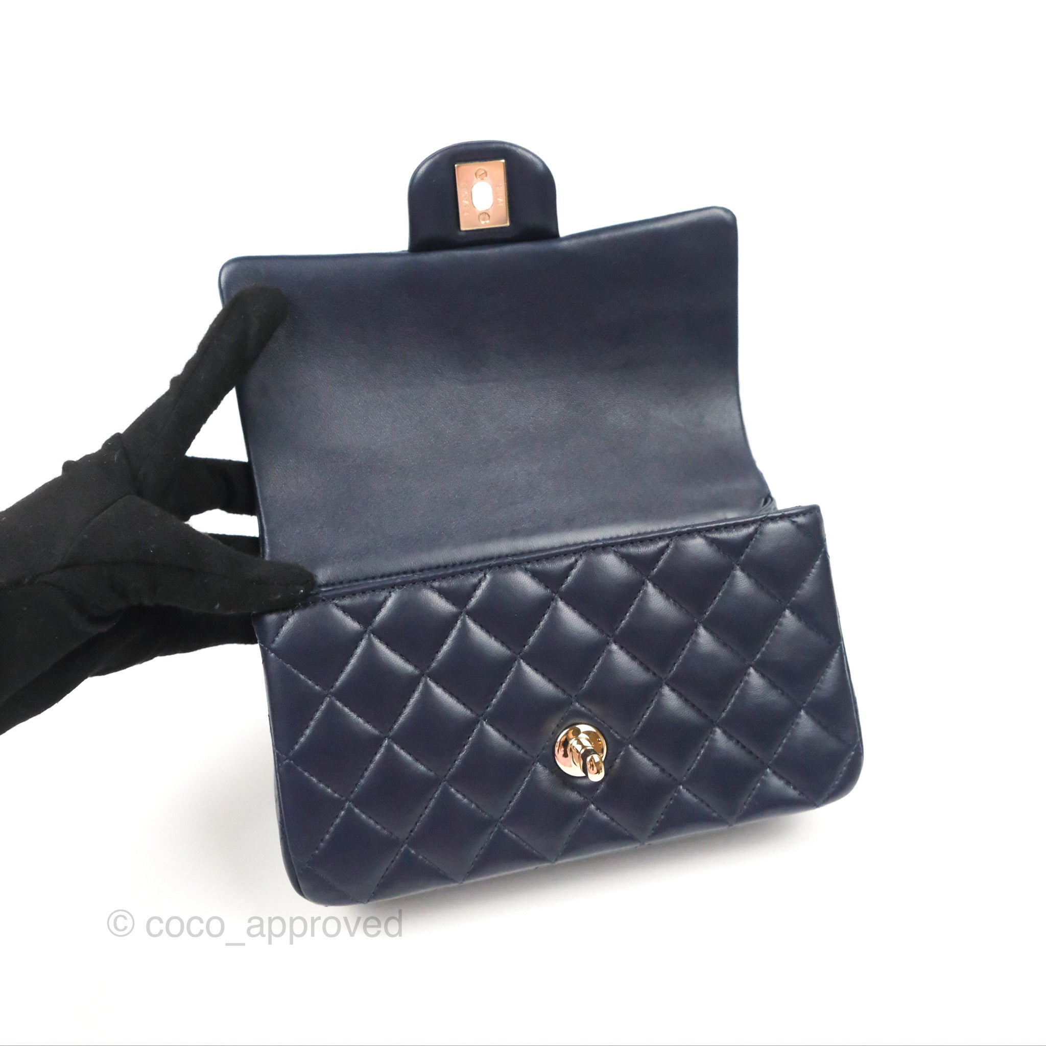 Chanel Top Handle Mini Rectangular Flap Bag Navy Lambskin Gold Hardwar – Coco  Approved Studio