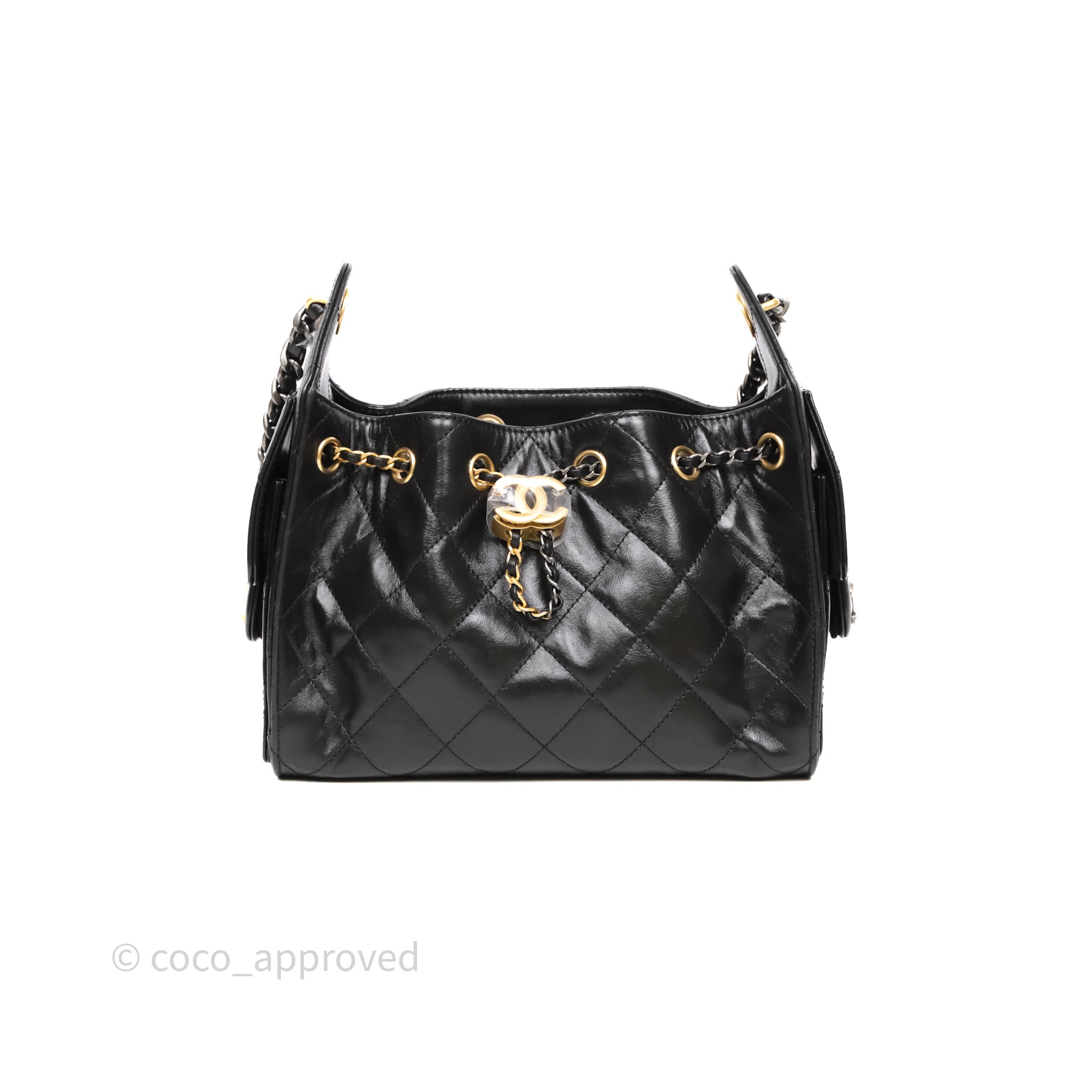 Chanel 25 Mini Black Shiny Crumpled Calfskin Mixed Hardware – Coco