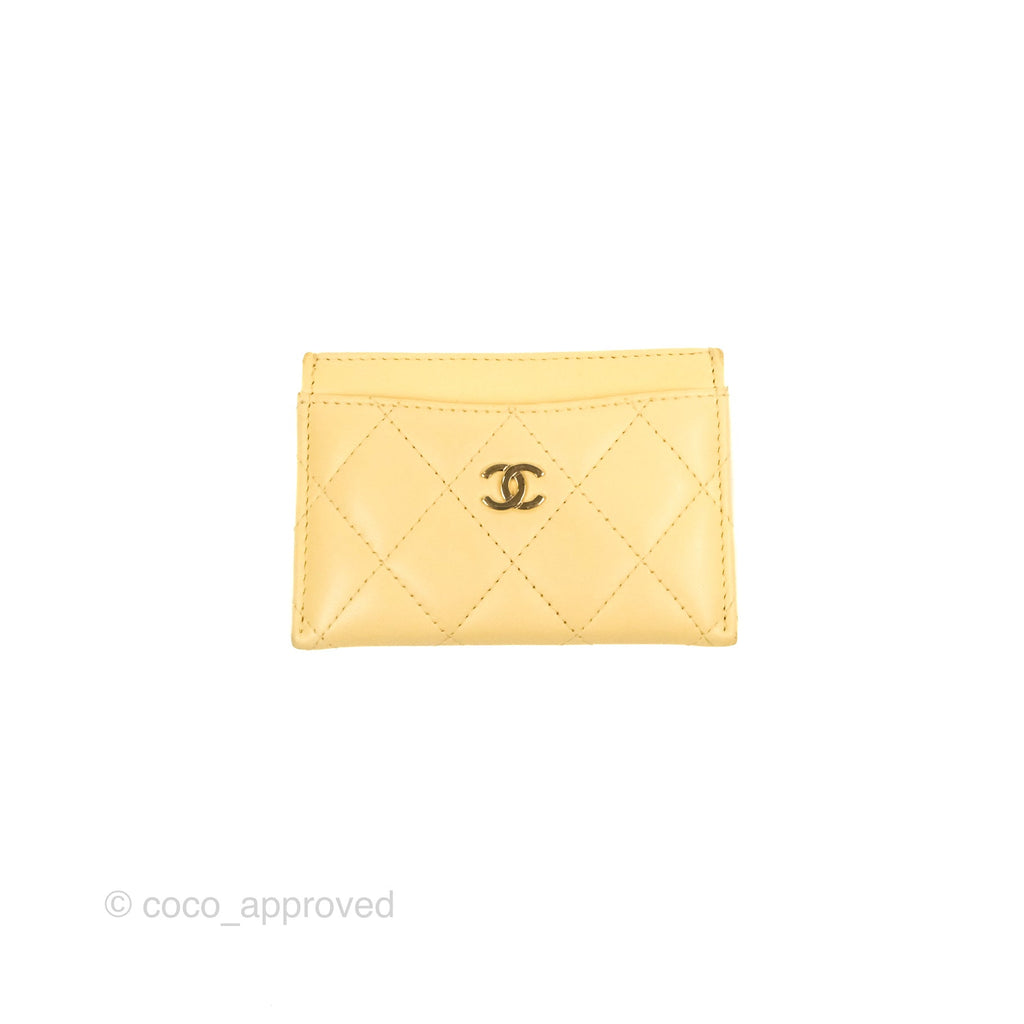 Chanel Classic Lambskin Flat Card Holder Yellow Gold Hardware