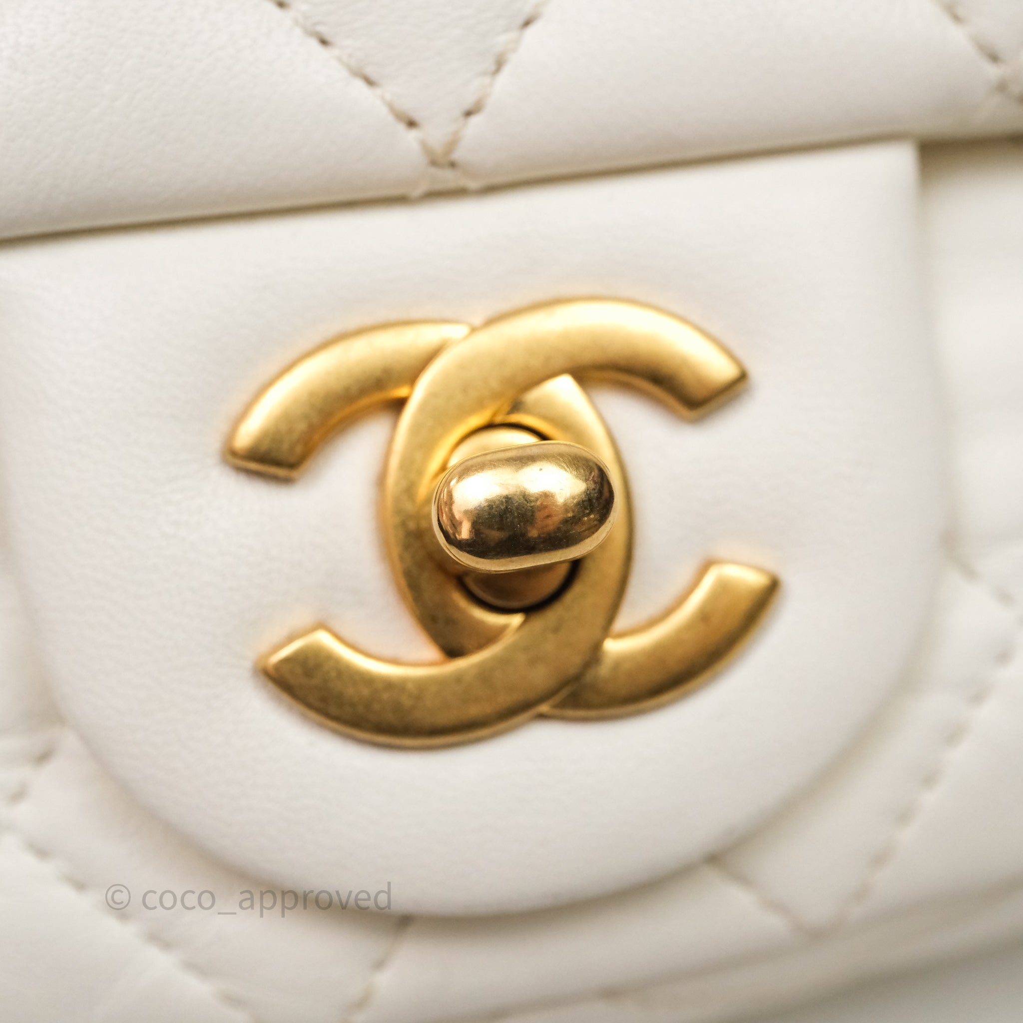 Chanel Mini Rectangular Pearl Crush White Lambskin Aged Gold