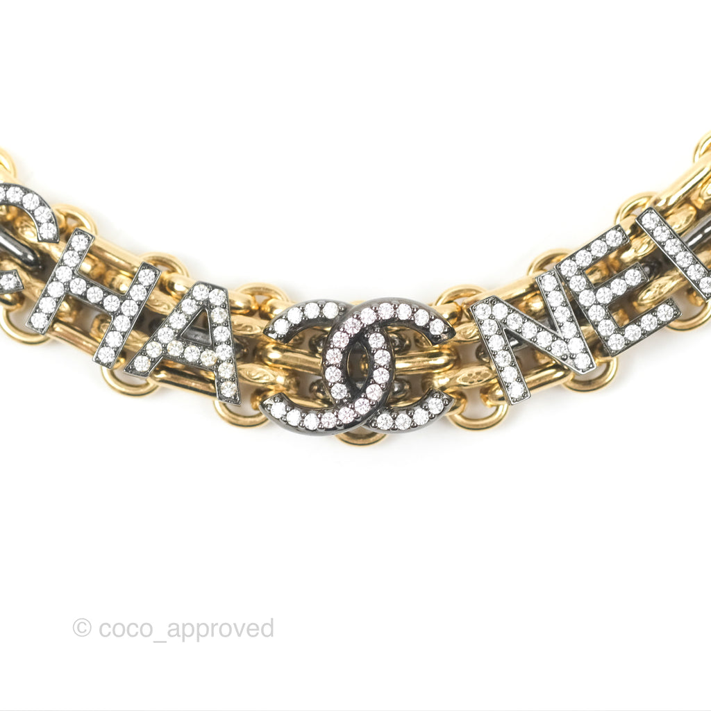 Chanel Crystal Logo Choker Gold Tone 20A