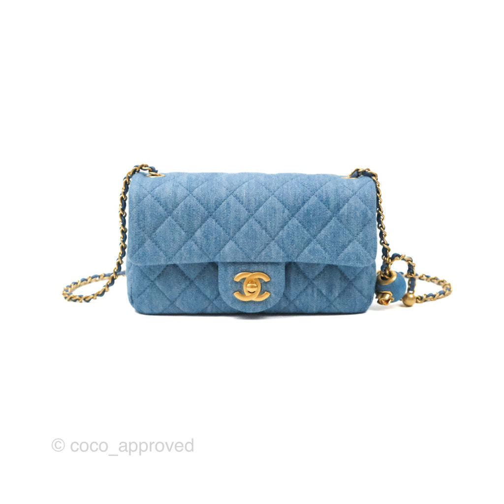 Chanel Mini Rectangular Pearl Crush Quilted Denim Aged Gold Hardware 22C