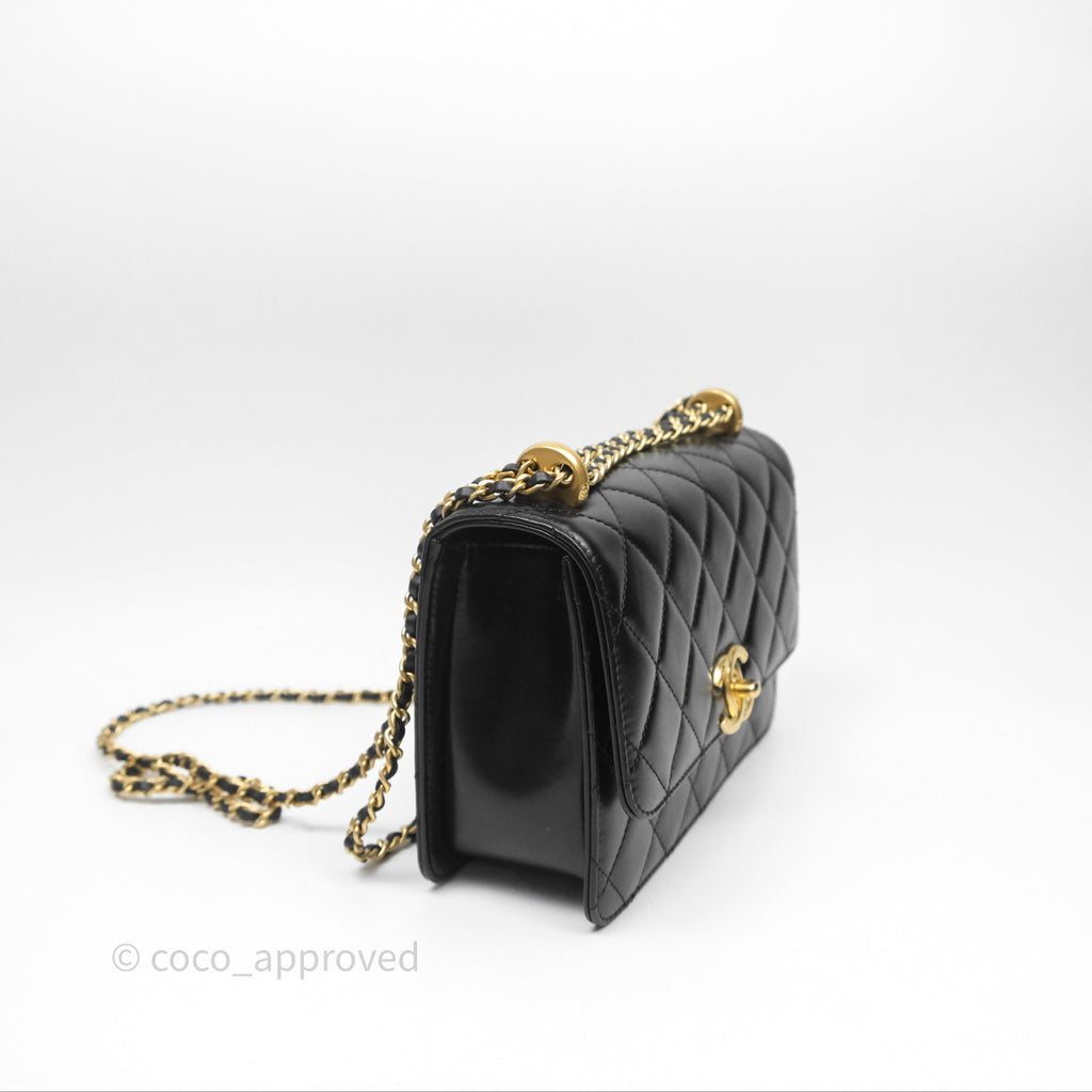 Chanel Quilted Small Perfect Fit Adjustable Black Calfskin Aged Gold Hardware