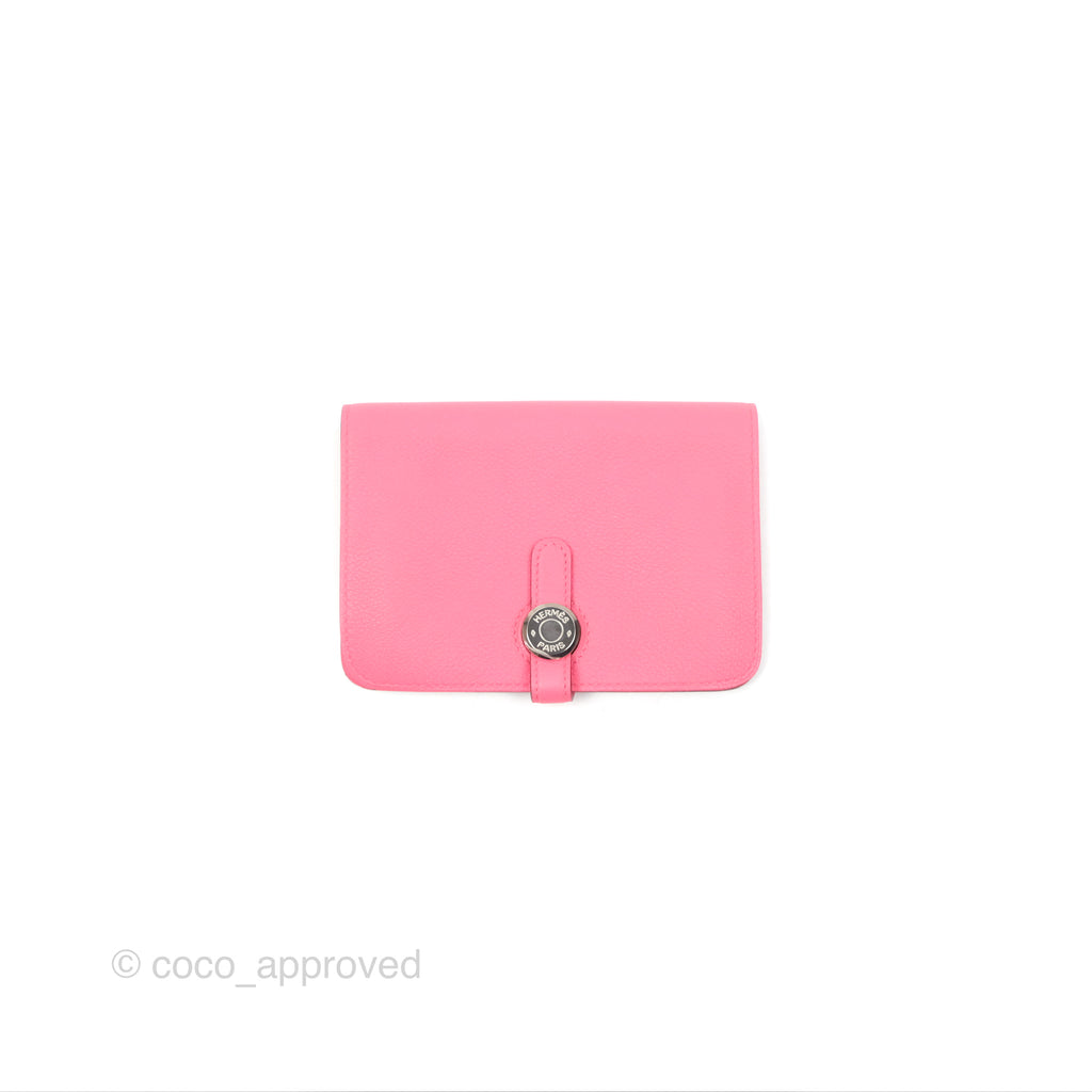 Hermes Dogon Compact Wallet Rose Azalée Evercolor Palladium Hardware