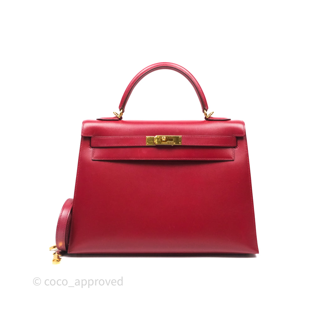 Hermès Vintage Kelly 32 Sellier Rouge Hermes 55 Box Leather Gold Hardware