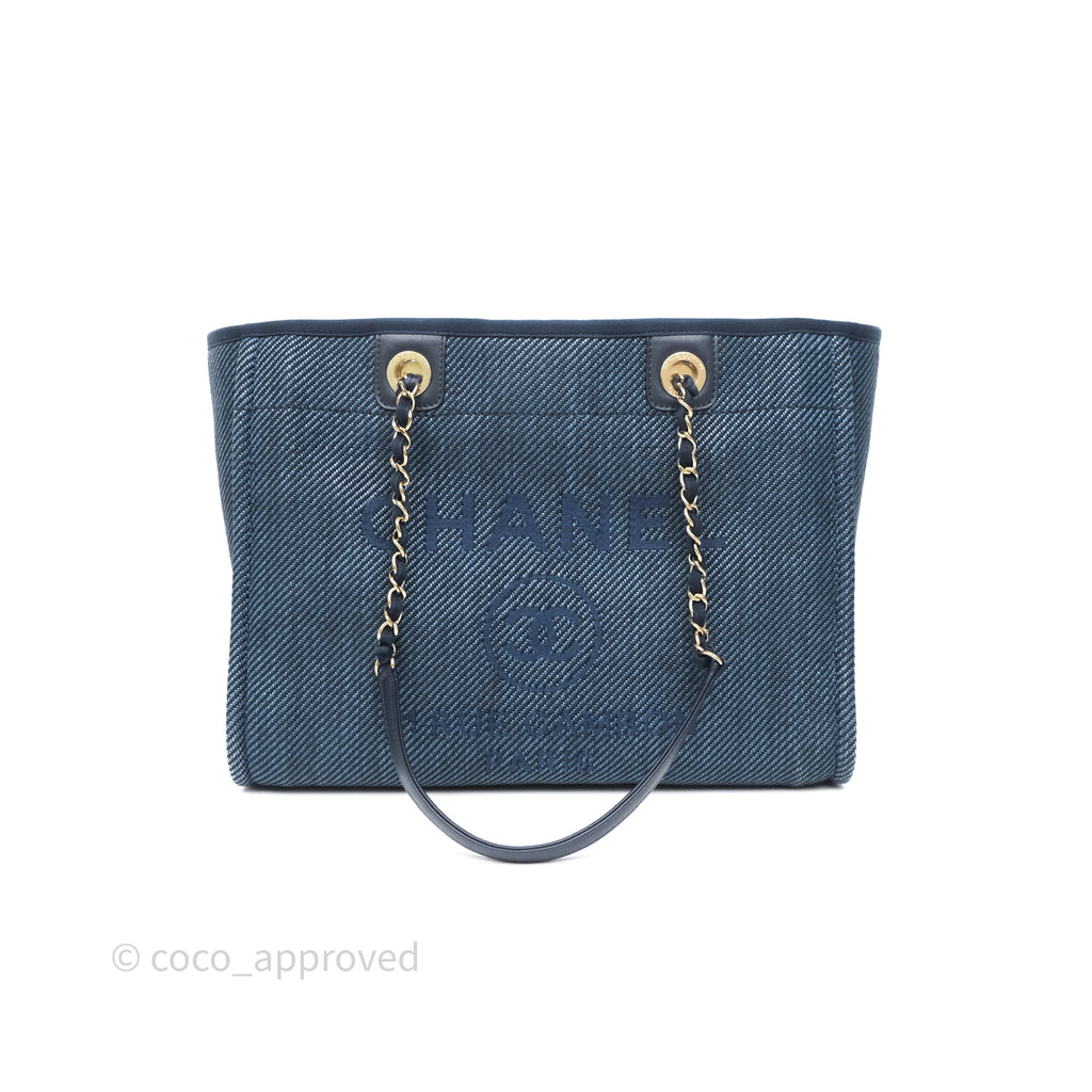 Chanel Medium Deauville Tote Navy Raffia Gold Hardware