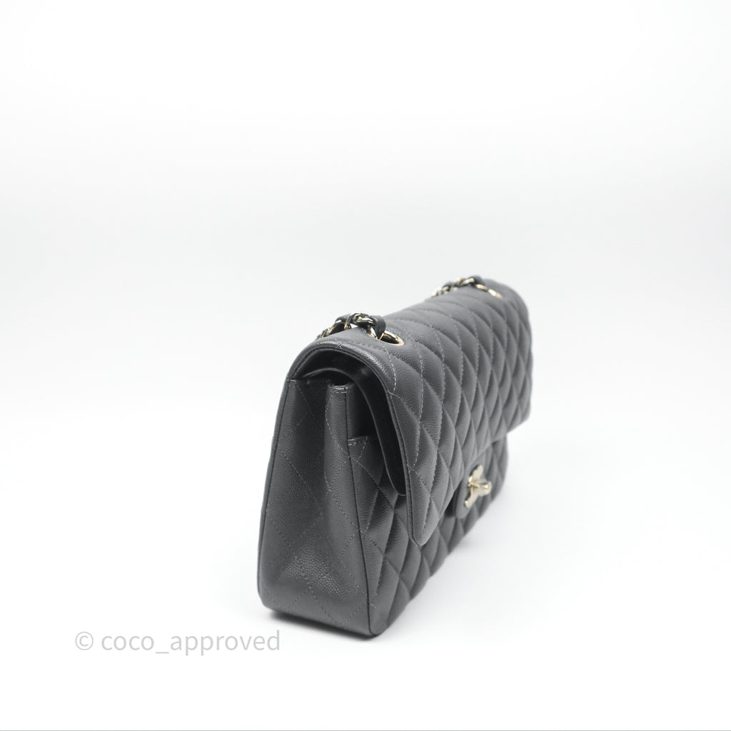 Chanel Classic M/L Medium Flap Quilted Dark Grey Caviar Gold Hardware