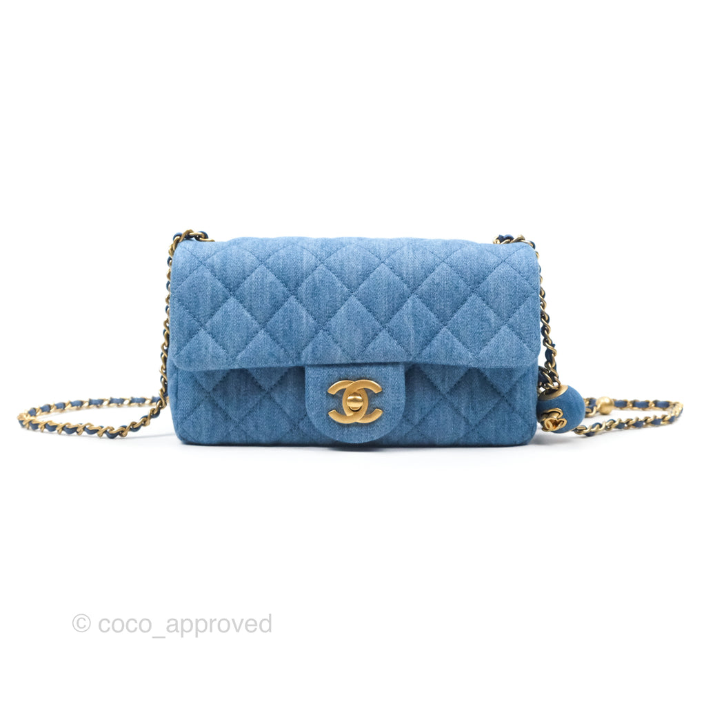 Chanel Mini Rectangular Pearl Crush Quilted Denim Aged Gold Hardware