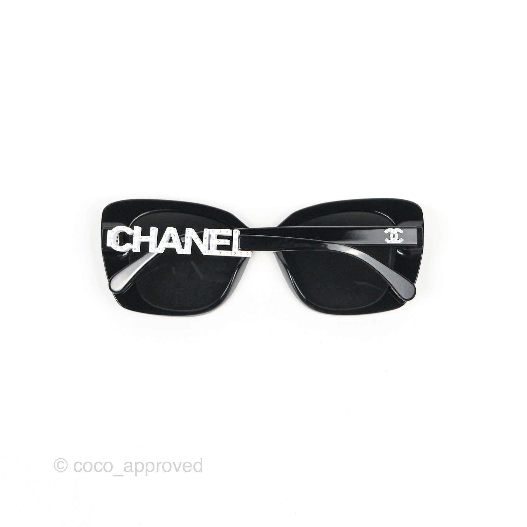 Chanel Acetate Strass Square Polarized Sunglasses Black 