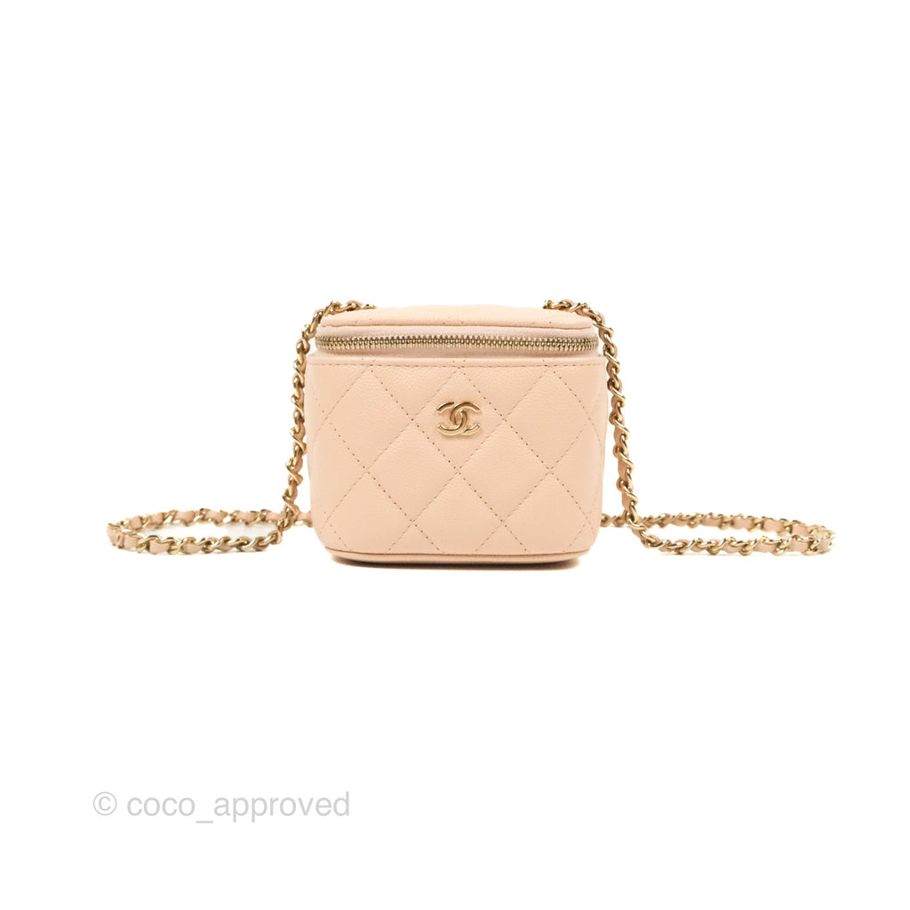 Chanel Mini Vanity With Chain Beige Pink Caviar Gold Hardware