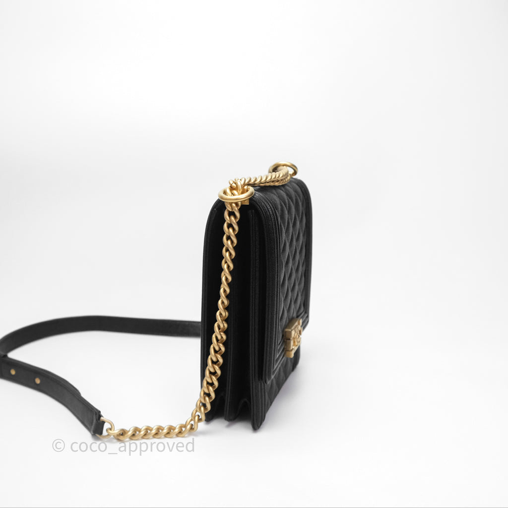 Chanel Quilted North South Boy Flap Black Caviar Aged Gold Hardware