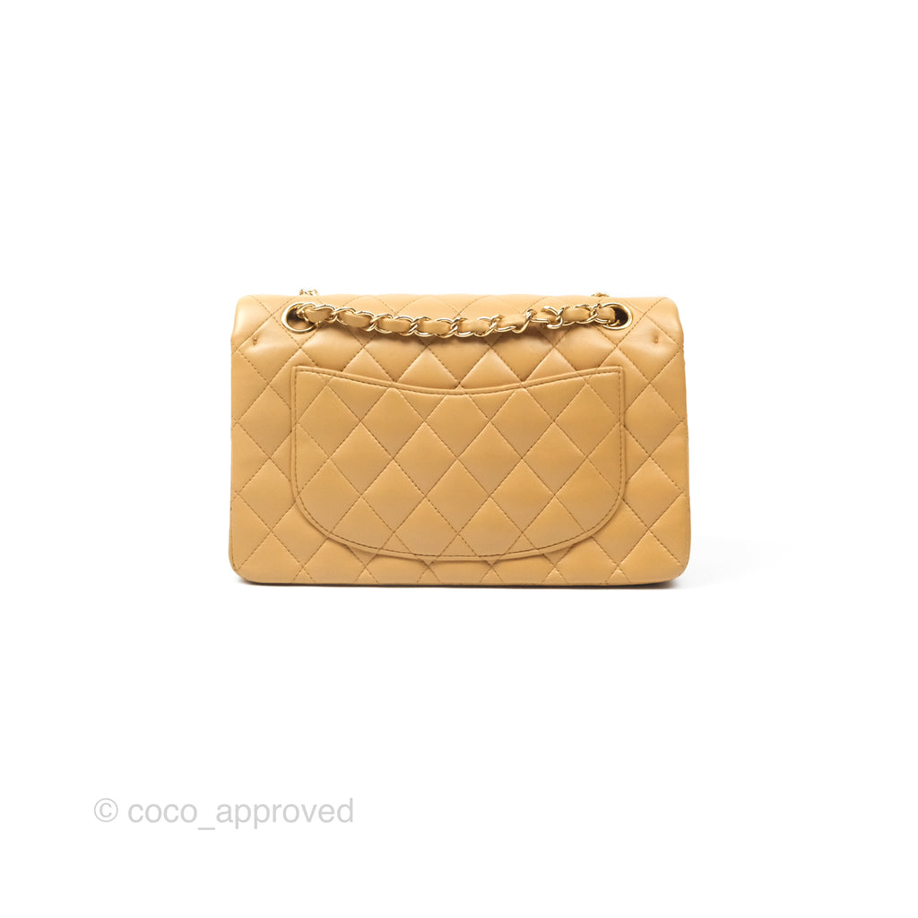 Chanel Vintage Small Classic Flap Beige Lambskin 24K Gold Hardware