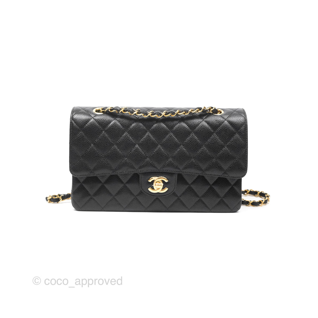 Chanel Classic M/L Medium Flap Quilted Black Caviar Gold Hardware