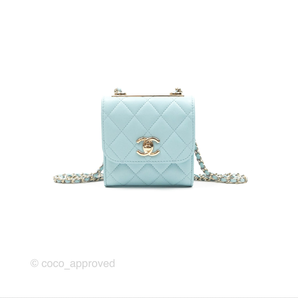 Chanel Mini Quilted Trendy CC Clutch With Chain Tiffany Blue Lambskin Gold Hardware