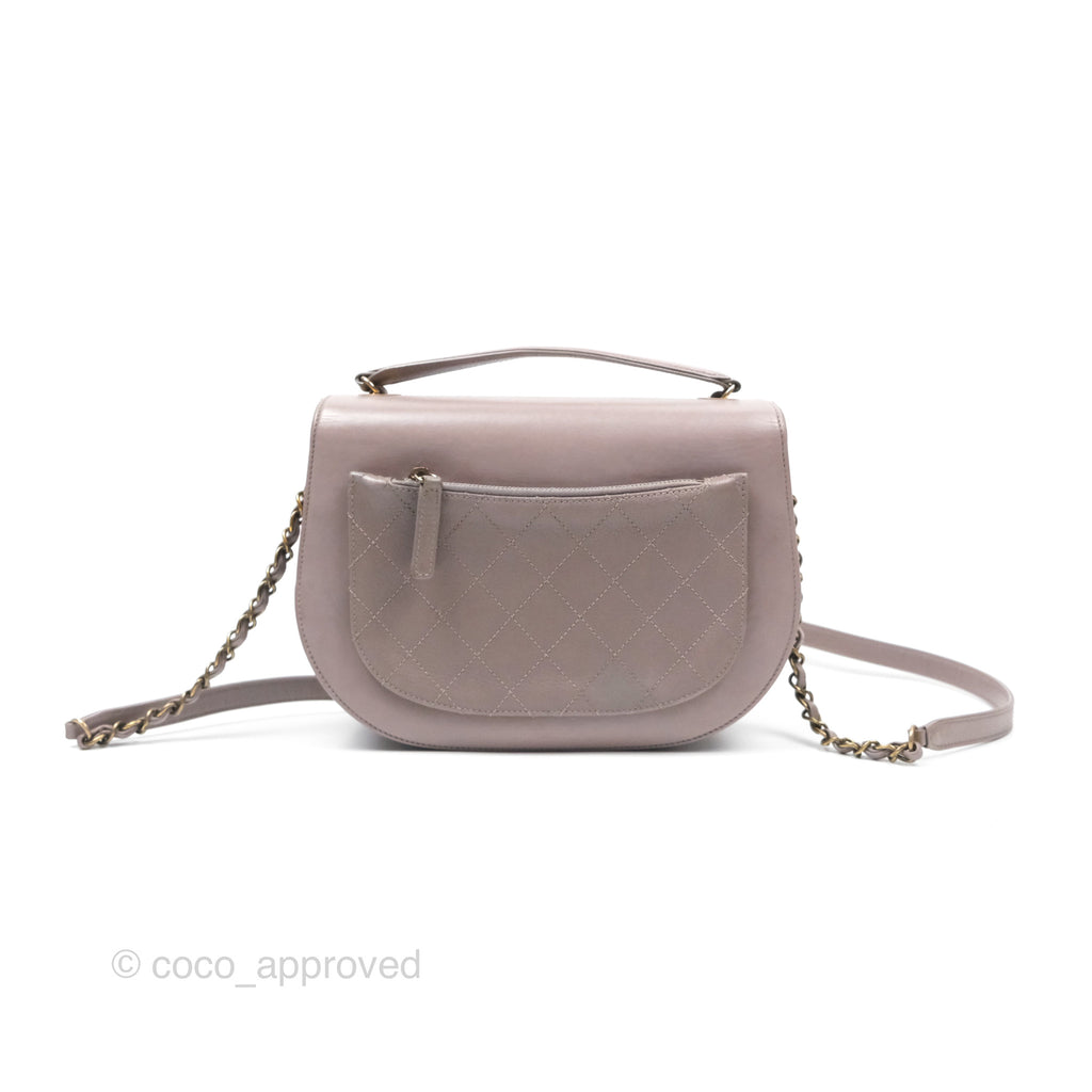 Chanel Coco Curve Flap Burnished Lilac Grey Calfskin Goatskin Antique Gold Hardware