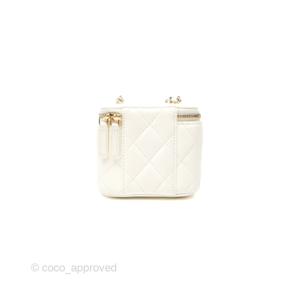 Chanel Mini Ball Crush Vanity With Chain White Lambskin Gold Hardware