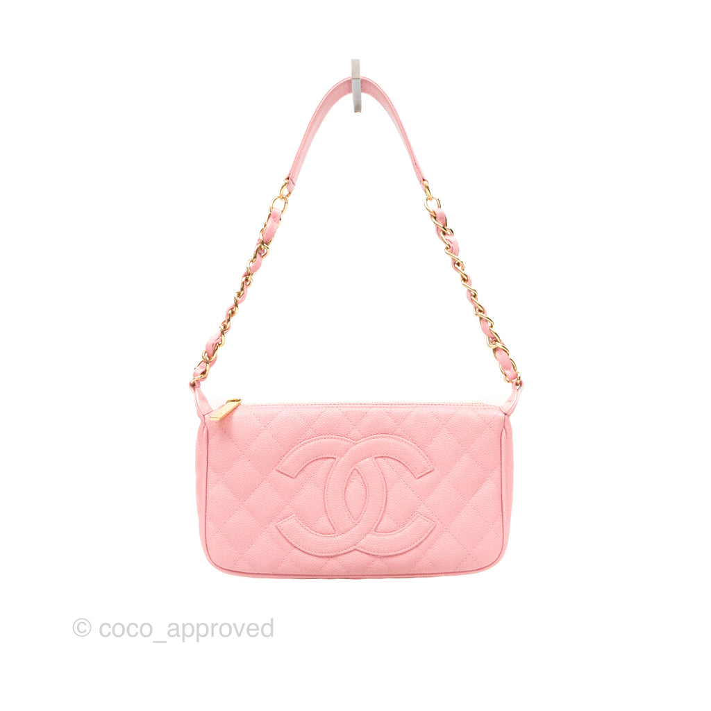 Chanel Vintage CC Quilted Shoulder Bag Pink Caviar Gold Hardware