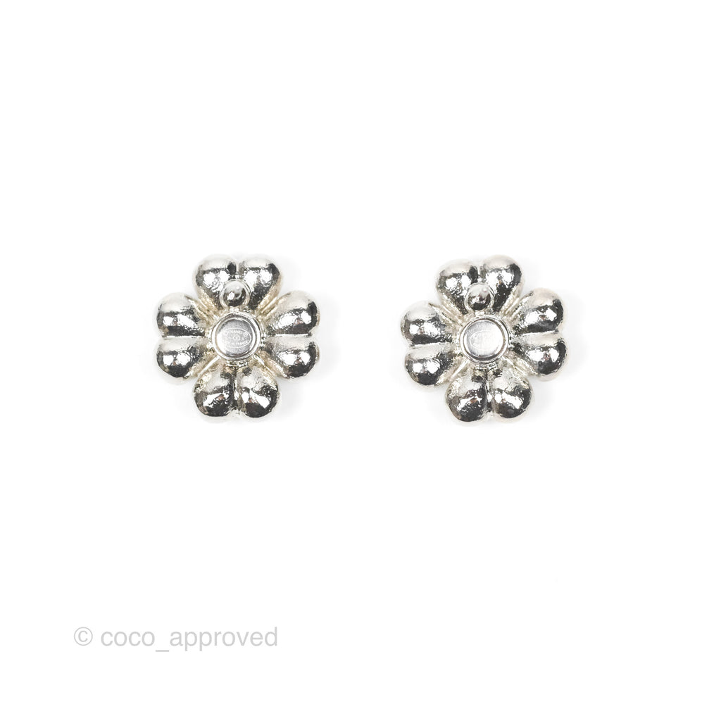 Chanel CC Crystal Lucky 4-Leaf Clovers Earrings Silver Tone 23S