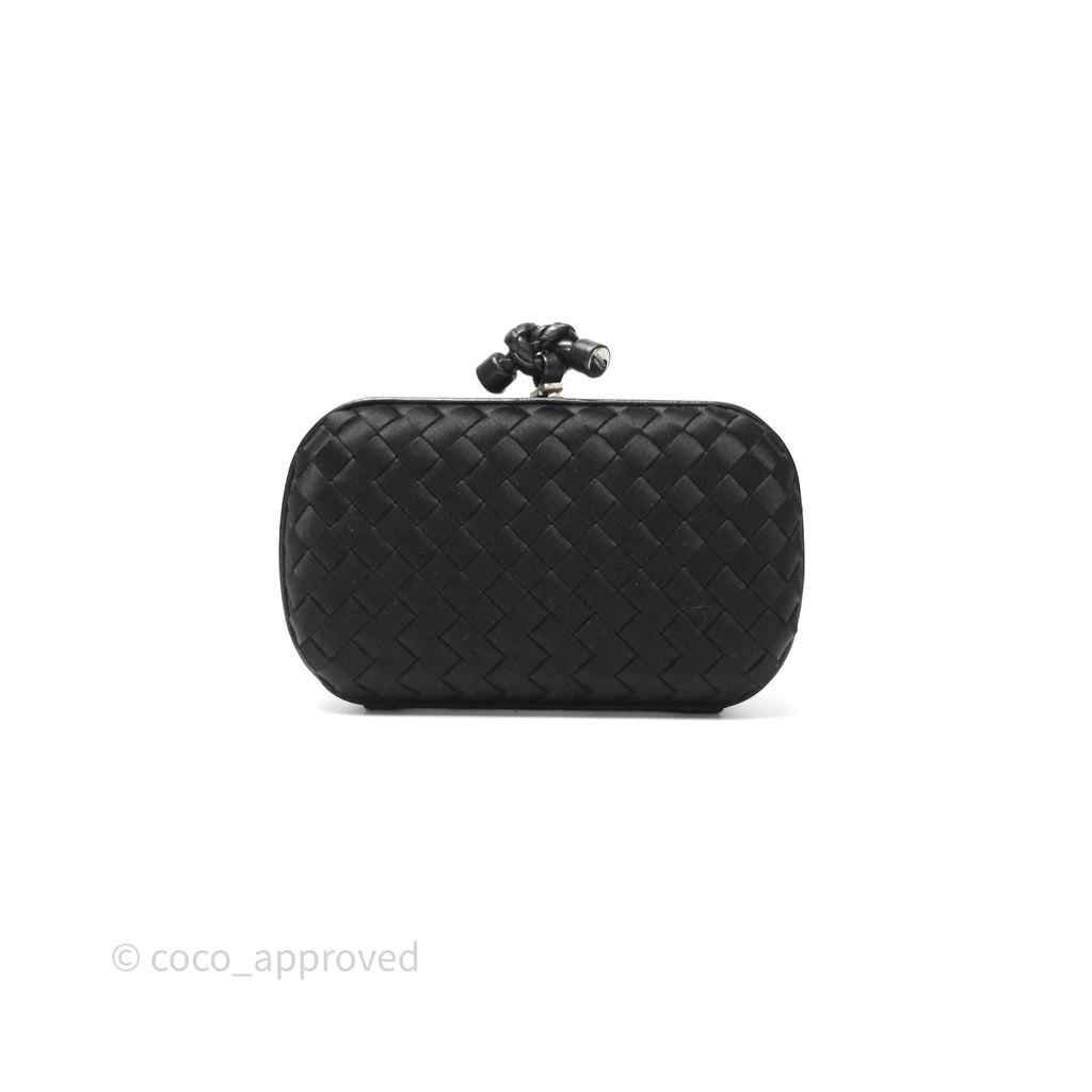 Bottega Veneta Satin Intreccio Knot Clutch Black