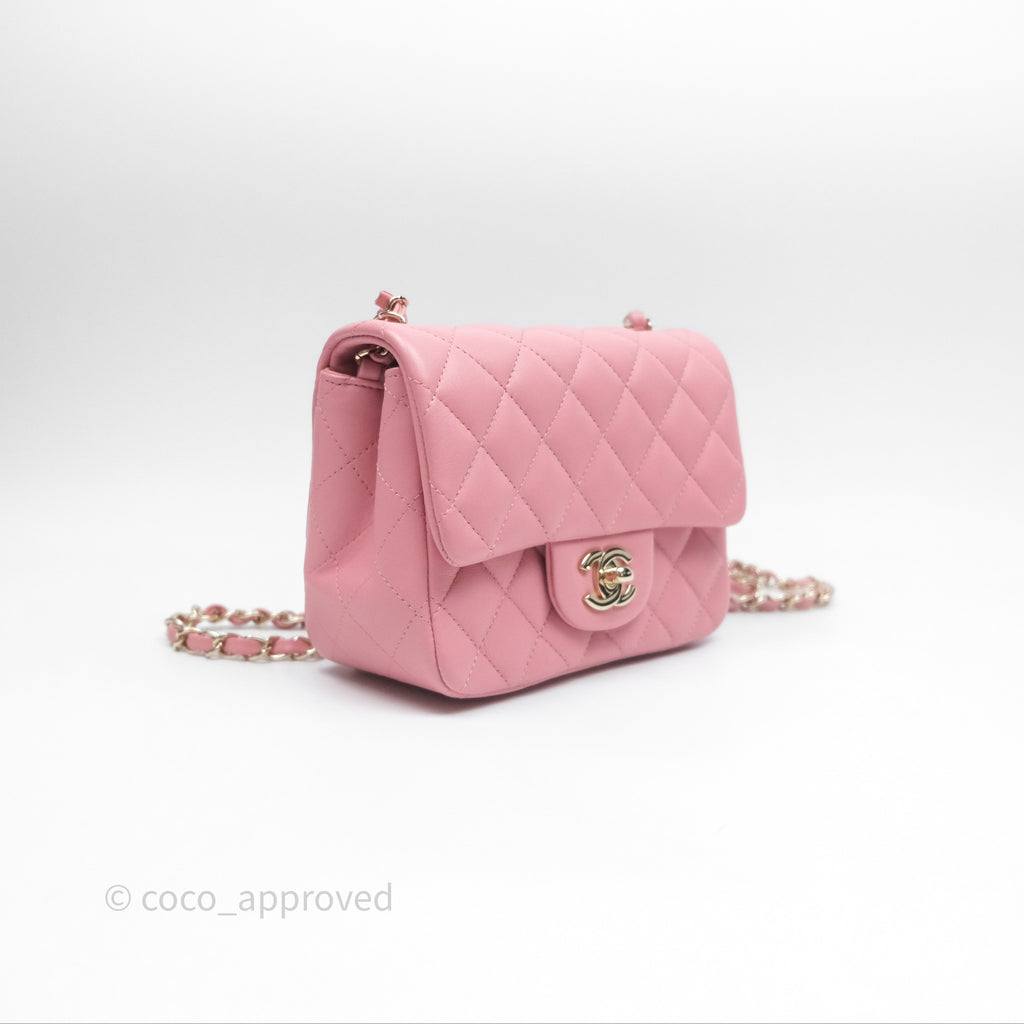 Chanel Mini Square Flap Quilted Pink Lambskin Gold Hardware